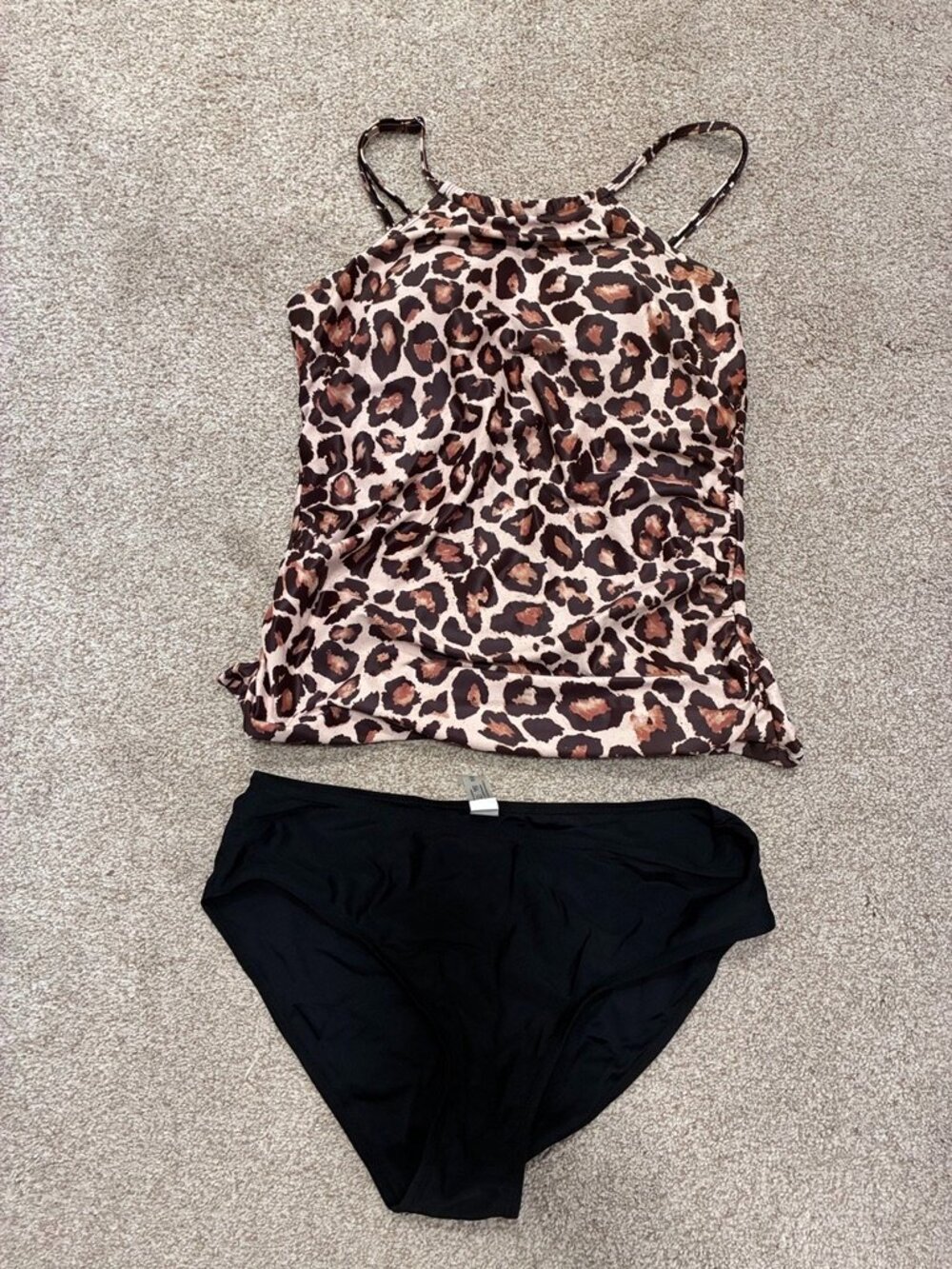 Leopard Print High Neck Tankini Swimsuit Set L